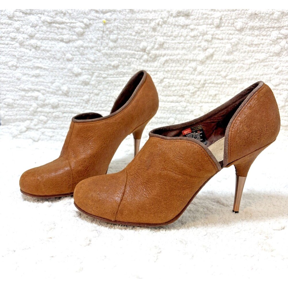 DIESEL Footwear Mellana Tan Suede Anklet with Copper Steel 3" heels US sz 9